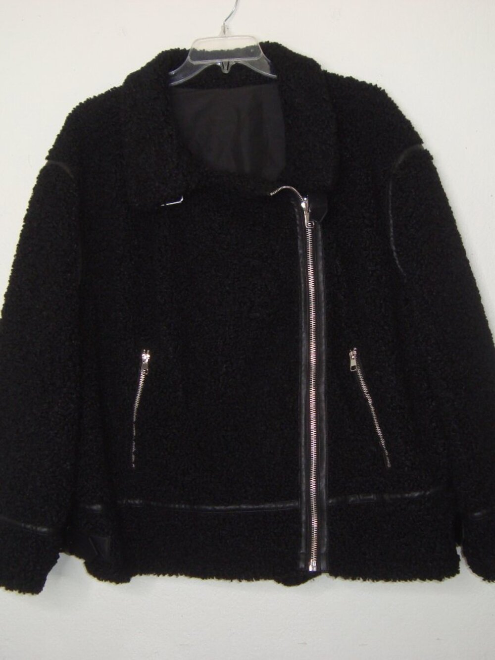 a.n.a (A New Approach) Black Reversible Boucle/Sherpa Moto Jacket